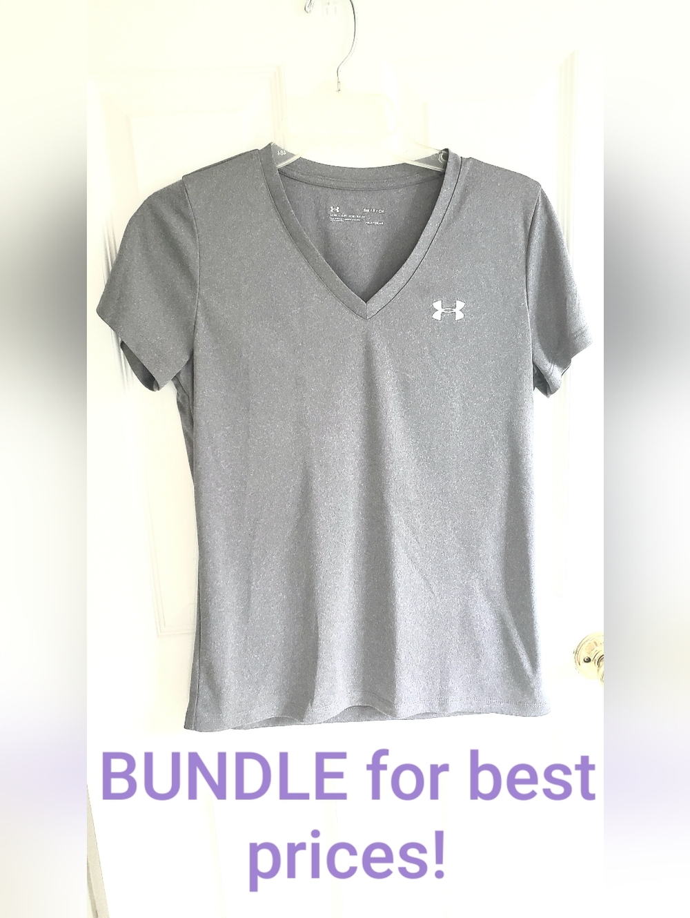 Silver V-neck HEATGEAR T-shirt, Short Sleeves, Sz. S, EUC,  SIlky Feeling Fabric